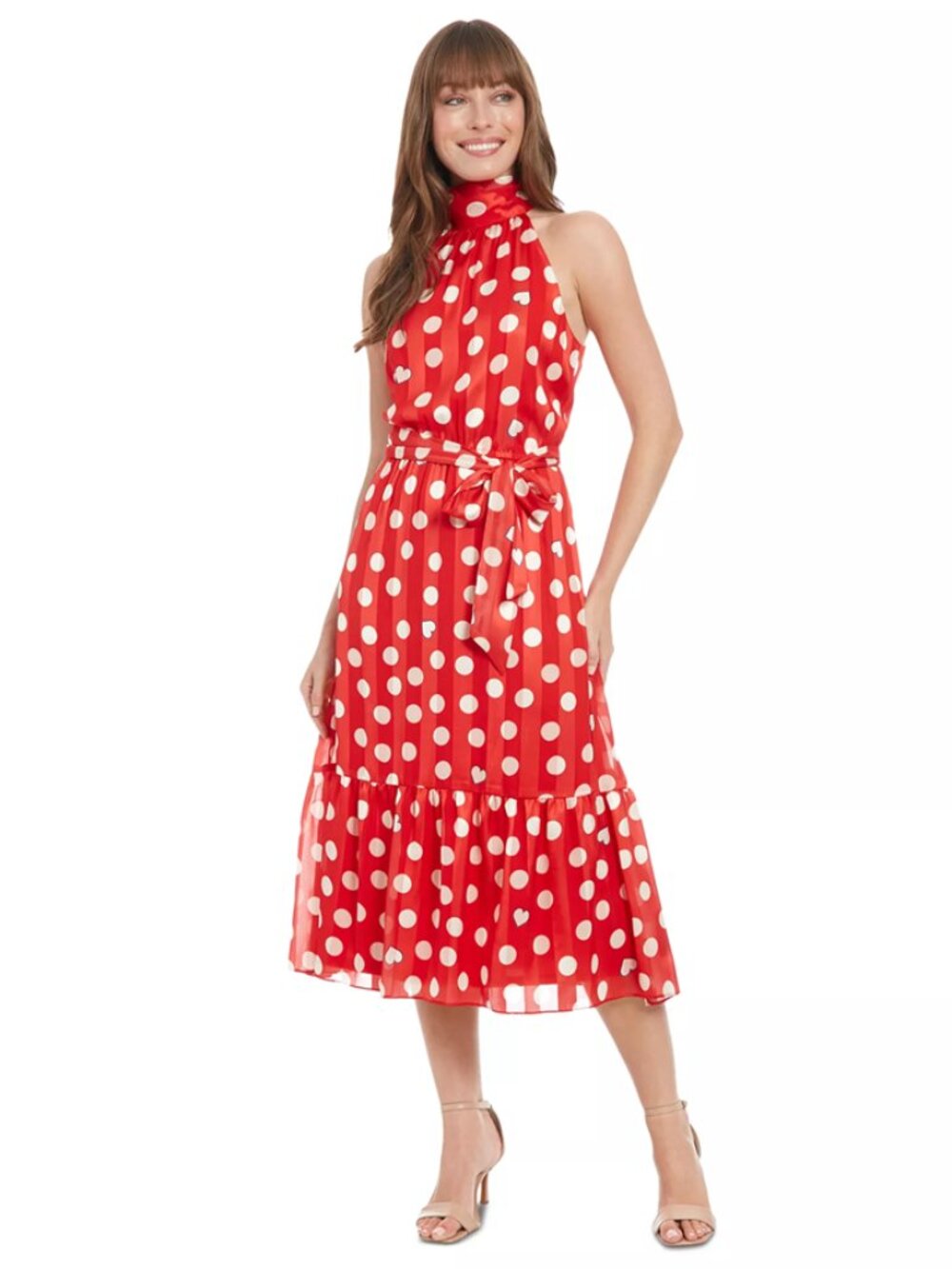 London Times Red Polka Dot Fit Flare Midi Dress 24W Plus NWT